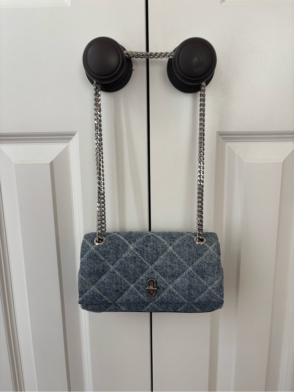 Marc Jacobs Quilted Denim Shoulder Bag with Silver Chain - Blue